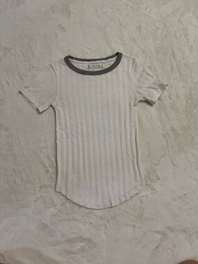 We The Free White Ribbed Tee with Gray Trim